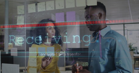 Poster - Image of data processing over diverse business people in office