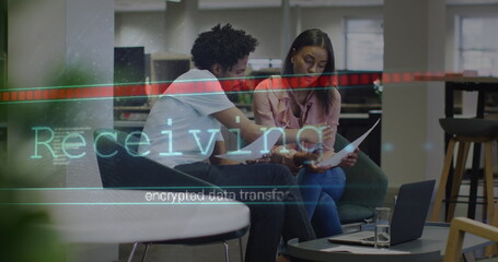 Poster - Image of data processing over diverse business people in office