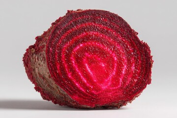 Poster - Freshly cut beetroot showcases rich red color and intricate internal patterns, ideal for culinary creations and healthy dishes