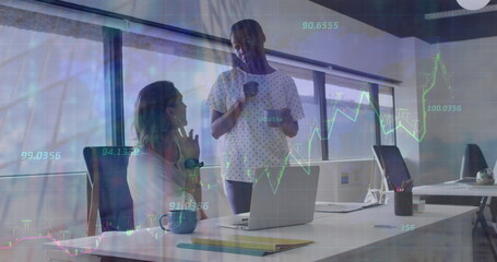 Poster - Image of data processing over diverse business people in office
