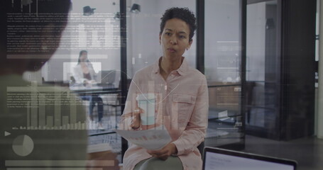 Poster - Image of data processing over diverse business people in office