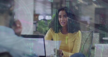 Poster - Image of data processing over diverse business people in office
