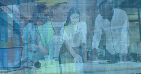 Aufkleber - image of financial data processing and caucasian female worker over diverse business people