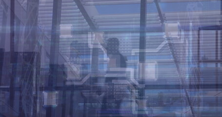 Poster - Image of integrated circuit over people walking in office