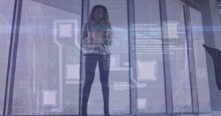 Aufkleber - Image of data processing over businesswoman with tablet