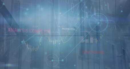 Poster - Image of data processing over business people walking in office