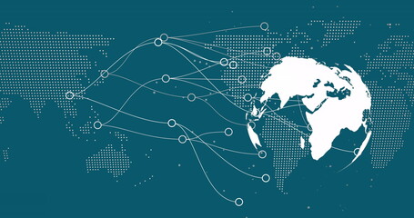 Poster - Image of data processing and globe over blue background