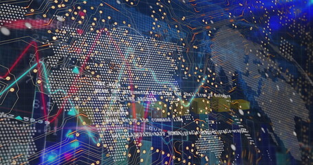 Poster - Image of purple fireworks over interface with green digital tunnel
