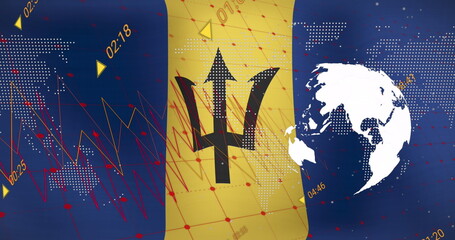 Poster - Image of world map and network of connections on blue background