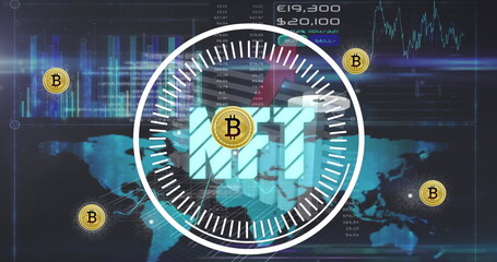 Poster - Image of data processing and nft text on blue background