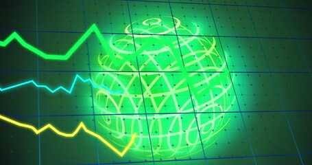 Poster - Image of data processing and globe on black background