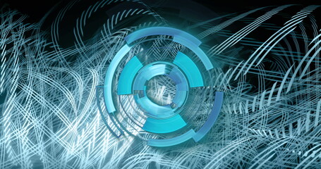 Poster - Image of scope scanning and shapes on black background
