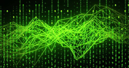Poster - Image of data processing and shapes on black background