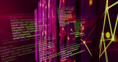 Poster - Image of data processing and shapes on black background