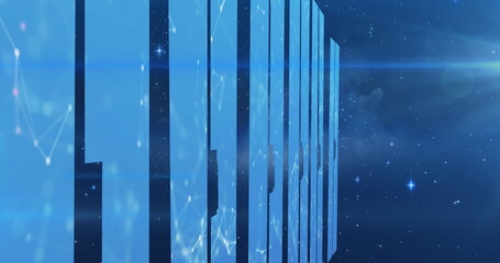 Poster - Image of moving shapes on blue background