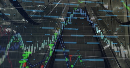 Poster - Image of graphs and financial data over escalator