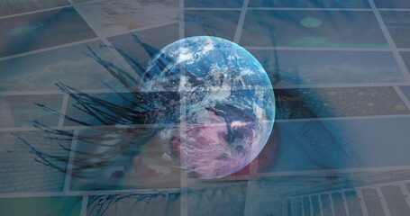 Poster - Image of globe, eye and diverse data on screens