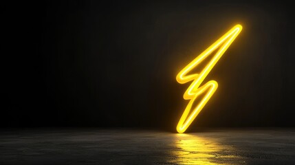 Poster - 3D render of glowing neon thunderbolt, bright electric yellow on a dark background, powerful lightning symbol