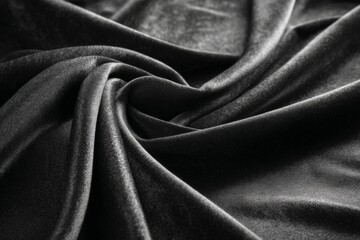 Poster - Soft black fabric with elegant draping showcasing luxurious texture and sheen in close-up detail