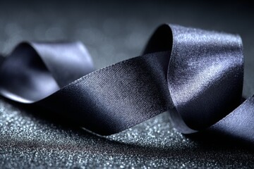 Poster - Satin ribbon elegantly swirls on a textured surface reflecting light