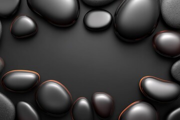 Poster - Smooth black stones arranged in a calming pattern on a dark surface creating a serene and tranquil atmosphere