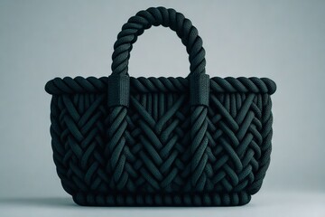 Poster - Stylish black rope handbag with intricate woven design on a neutral background