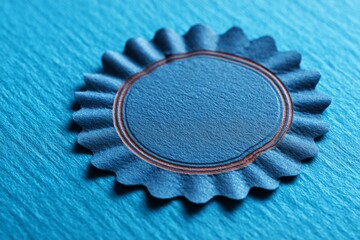 Leinwandbilder - Decorative blue ribbon award emblem on textured blue background signifies achievement and recognition