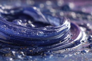 Poster - Fluid blue waves with bubbles and shimmering textures create a mesmerizing visual in an abstract composition