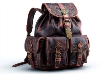 Poster - Stylish leather backpack with intricate detailing suitable for travel and everyday use