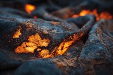 Aufkleber - Textured surface revealing warm, glowing embers during twilight hours in a natural setting