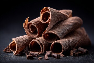 Aufkleber - Cinnamon shavings arranged artistically on a dark surface create a warm and inviting display for culinary enthusiasts