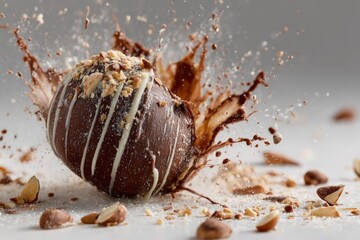 Aufkleber - Chocolate truffle bursts and splashes on a light background creating a deliciously chaotic scene
