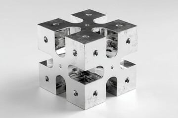 Poster - Modern metallic sculpture in geometric design showcasing connections and reflections