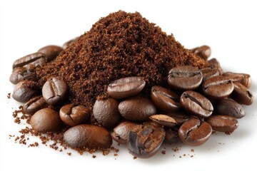 Poster - Brewing coffee with freshly ground beans and coffee grounds at home in the morning