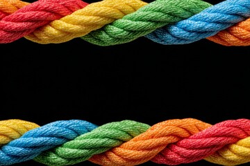 Poster - Colorful braided rope displayed against a dark background highlights vibrant hues of yellow, green, blue, red, and orange