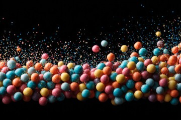 Poster - colorful spheres burst against a dark backdrop creating a dynamic and vibrant display of motion and 