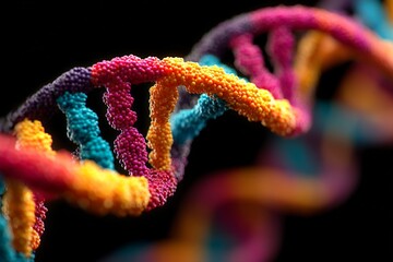 Aufkleber - Colorful representation of DNA strands showcasing genetic structure and complexity in a vibrant visual display