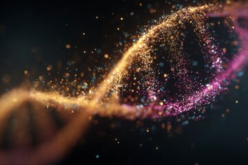 Aufkleber - DNA strands illuminated with vibrant colors swirling in a dark background during a scientific exploration of genetics and molecular biology