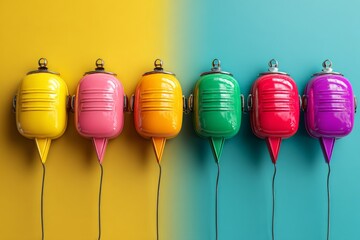 Aufkleber - Colorful spinning tops in a vibrant display against contrasting backgrounds