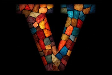 Poster - Colorful mosaic design featuring the letter V made of various stones on a black background