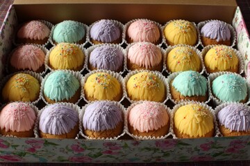 Poster - Colorful cupcakes in a decorated box for festive celebrations