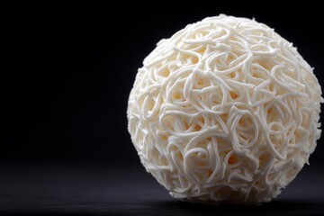 Poster - Intricate white dessert sphere crafted from delicate pastry strands on a dark backdrop