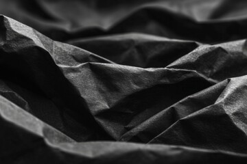 Poster - Texture of crumpled black paper reveals intricate patterns in soft light in a still life composition