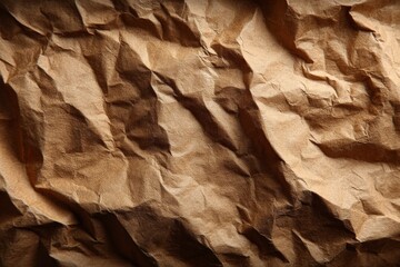 Poster - Crumpled brown paper texture with intricate patterns captured in natural light showcasing organic appeal and tactile quality