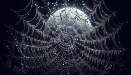 A spiderweb woven from strands of solidified moonlight glistenin