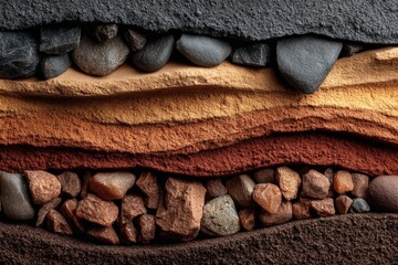 Aufkleber - Artistic representation of layered earth materials showcasing sedimentary textures and colors in a natural setting