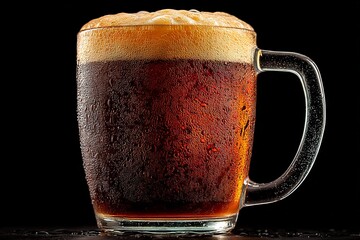 Poster - Craft beer served in a chilled glass mug with foamy head against a black background