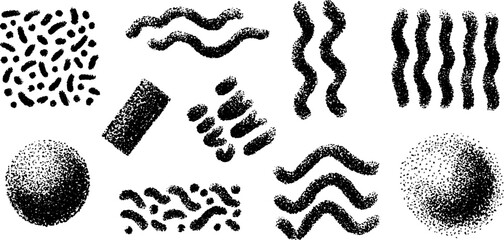 Poster - engraved illustration set of playful squiggles and dotted patterns for creative designs