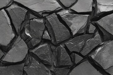 Poster - Dark fragmented stone texture creating a rugged surface emphasizing natural geology and mineral formations in a striking pattern
