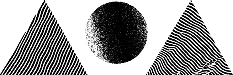 Poster - engraved geometric design featuring playful triangles and dotted sphere